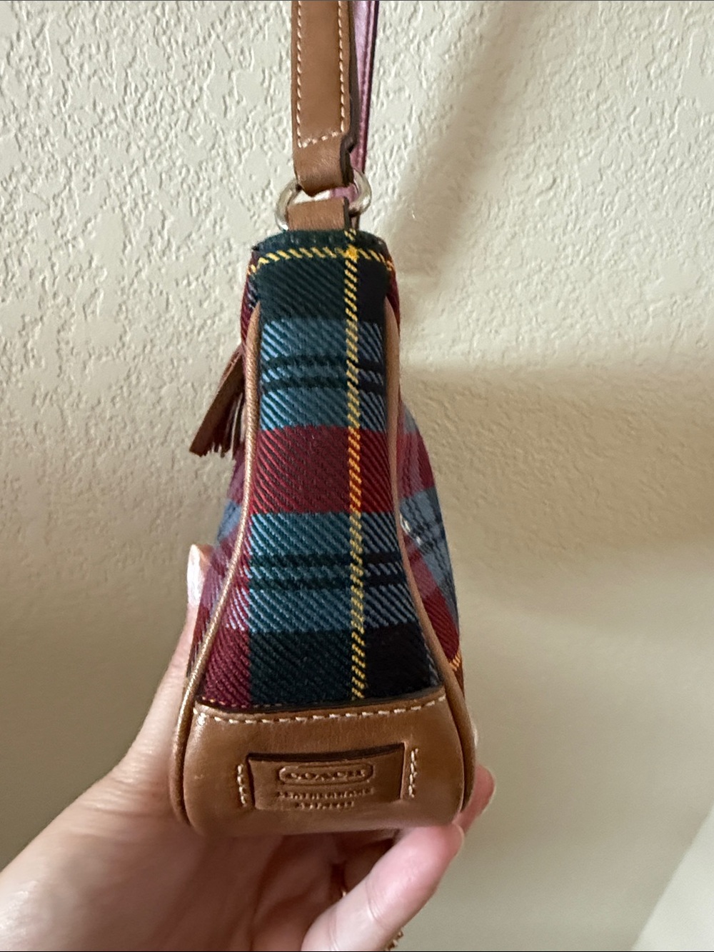 Coach Red & Blue Plaid Shoulder Bag with Tan Trim - Picture 5 of 11